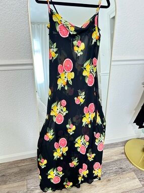 Women’s Black Citrus Print Swim Cover-Up Dress